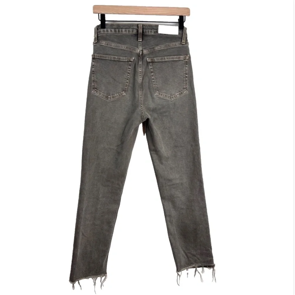 Re/Done 70s Ultra High Rise Stove Pipe Jean 27 Washed Chocolate Brown Raw Hem
